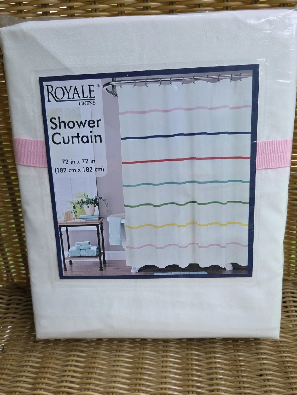 White Shower Curtain with Pastel Multicolor Stripes